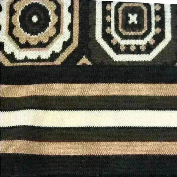 W By Worth 100% Wool Geometric Print Sweater Dress Camel Ivory Black Brown Sz S - Picture 8 of 12